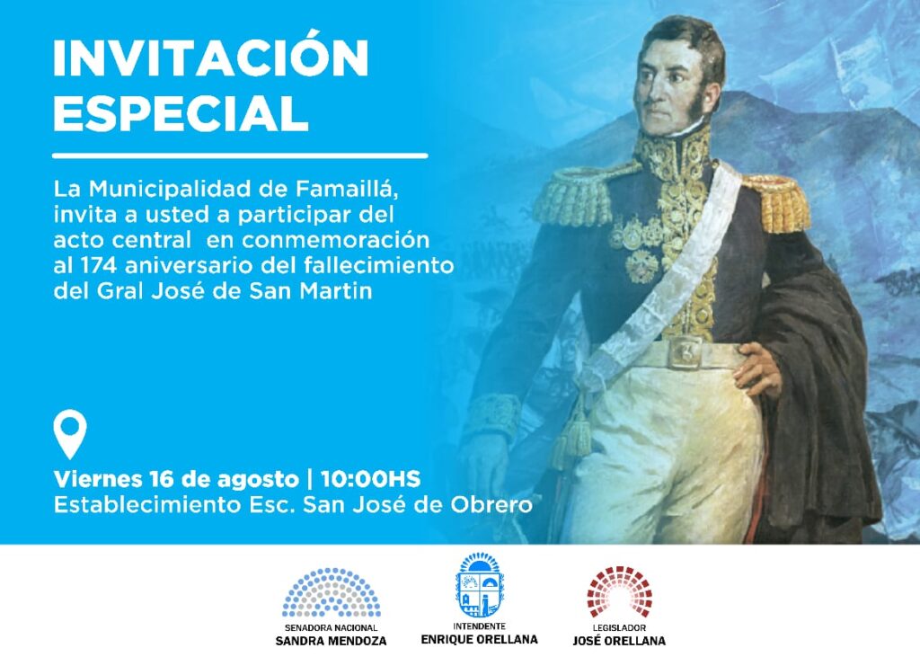 Invitación al aniversario 174° del fallecimiento del Gral. José de San Martín