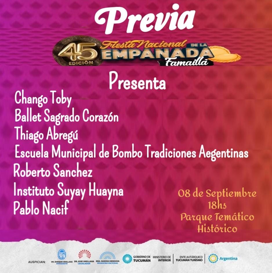 ESTE DOMINGO LA PREVIA DE LA FIESTA DE LA EMPANADA EN FAMAILLÁ!!!